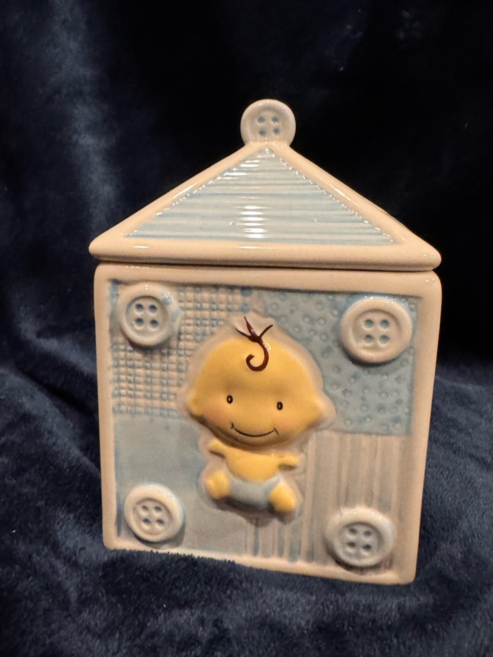 Burton + Burton Baby Keepsake Ceramic Box - Blue & Cream